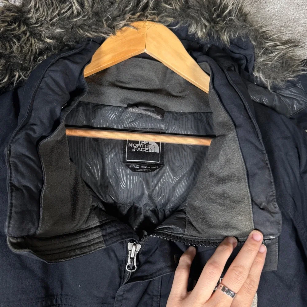 The North Face Mens XXL Black HyVent Fur Hooded Down McMurdo Parka Jacket READ